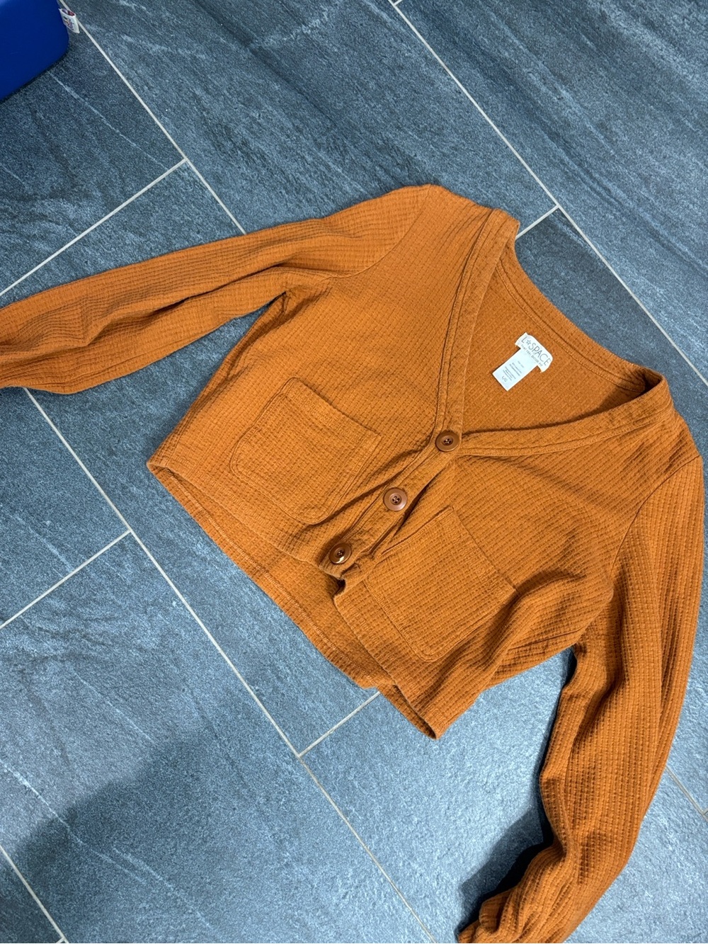L*Space Romy Cropped Waffle-Knit Button Front Sweater